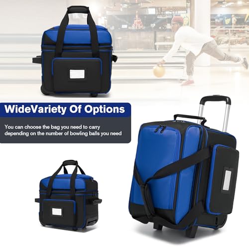Single Roller Bowling Bag with Wheels, 1 Bowling Ball Bag with Separate Shoe Compartment and Retractable Handle Extends to 37.0 Inches, Padded Foam Ball Insert - color: Blue