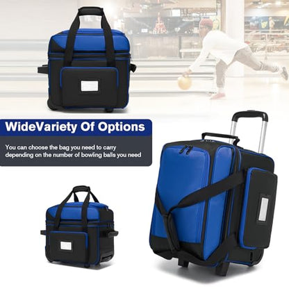 Single Roller Bowling Bag with Wheels, 1 Bowling Ball Bag with Separate Shoe Compartment and Retractable Handle Extends to 37.0 Inches, Padded Foam Ball Insert - color: Blue