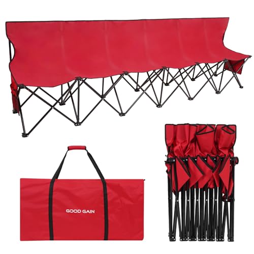 G GOOD GAIN Portable Soccer Bench - Team Bench Soccer 6 Seats with Bag, Sideline Folding Bench, Folded Chair Seating 6 for Football Camp Outdoor Sport Events, Team Chairs for Adults, Red - color: Red, style: 6 Seats