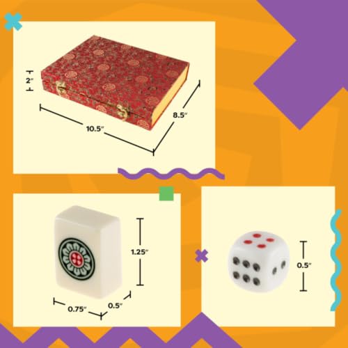 HEY! PLAY! Chinese Mahjong Set with Ornate Storage Case - Traditional Mahjong Tile Game with 146 Engraved Tiles and Two Dice for Adults and Kids