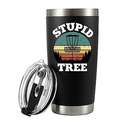 Panvola Stupid Tree Funny Disc Golf Player Gifts For Dad Mom Grandpa Grandma From Son Daughter Husband Wife Vacuum Insulated Tumbler Retro Stainless Steel With Removable Lid Drinkware (20 oz) - style: 20 oz