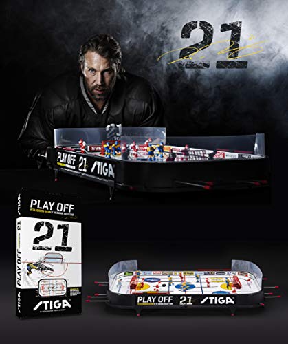 STIGA Table-Top Rod Hockey Game Play Off 21 – Classic Ice Hockey Action with Enhanced Features, Easy Assembly, Includes 2 Pucks – Fun for All Ages - color: White