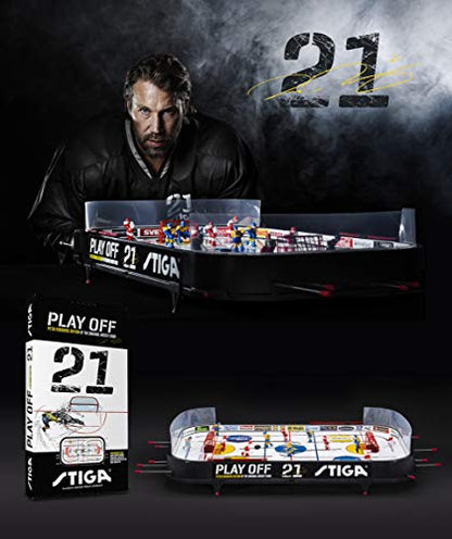 STIGA Table-Top Rod Hockey Game Play Off 21 – Classic Ice Hockey Action with Enhanced Features, Easy Assembly, Includes 2 Pucks – Fun for All Ages - color: White