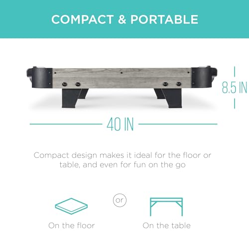 Best Choice Products Portable Tabletop Air Hockey Table for Game Room w/ 100V Motor, Electric Fan, 2 Strikers, 2 Pucks - color: Gray
