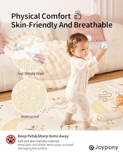 Joypony Baby Play Mat, 79" X 71" X 0.6" Extra Large & Thick Reversible Foldable Play Mats for Babies and Toddlers, Anti-Slip Portable Baby Floor Mat for Tummy Time, Baby Mat for Floor with Travel Bag - size: 71x79x0.6 Inch
