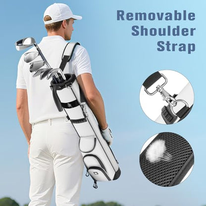 Findway Golf Stand Bag, [Upgraded Generous Space] Small Golf Bag for Driving Range, Par 3 & Executive Courses, Lightweight Sunday Golf Club Carry Bag with 3 Pockets - color: White