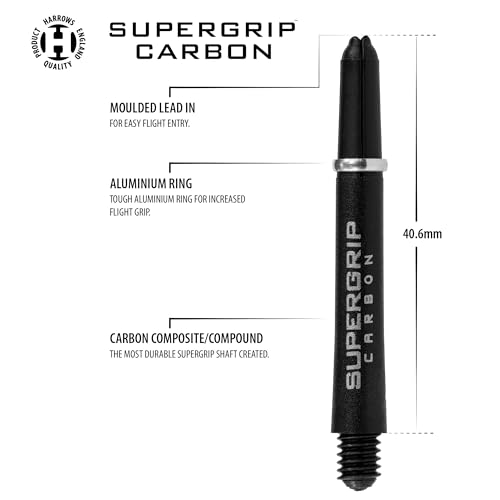 Harrows Supergrip Carbon Silver Shafts, Medium, Increased Aerodynamic Flow, Dart Shafts, 3 Shafts per Pack, 3 Packs Included (9 Shafts in Total) …