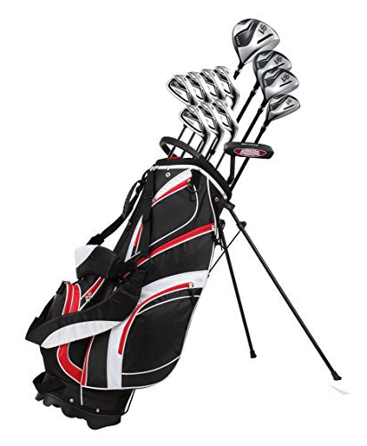 Precise S7 Men's Complete Right Handed Golf Club Set | Complete Regular & Tall Mens Golf Clubs Set | with 4 HC's, Lightweight Shafts & Spacious Stand Bag w/Storage Pockets & Dual Straps for Carrying - size: Tall +1" Size, style: Red