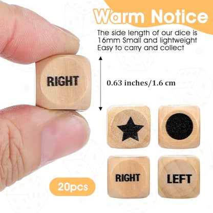 15 Pcs Left Right Center Game Dice 16mm Wooden Dice with Drawstring Bag Standard Size 6 Sided for Left Right Center Game Dices Accessorie Family Indoor Outdoor Travel Easy to Store and Carry