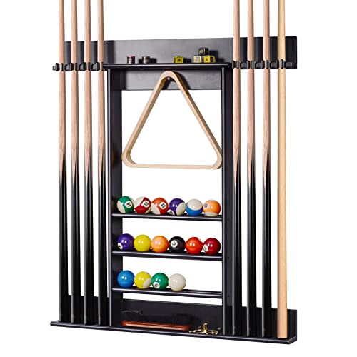 XCSOURCE Pool Stick Holder, Pool Cue Rack Wall Mount, 8 Pool Cue Holder Wall Billiard Cue Rack, Made of 100% Solid Pine Wood, Pool Table Accessories for Billiard Room or Club (Cue Rack Only) - color: Black, 8 Pool