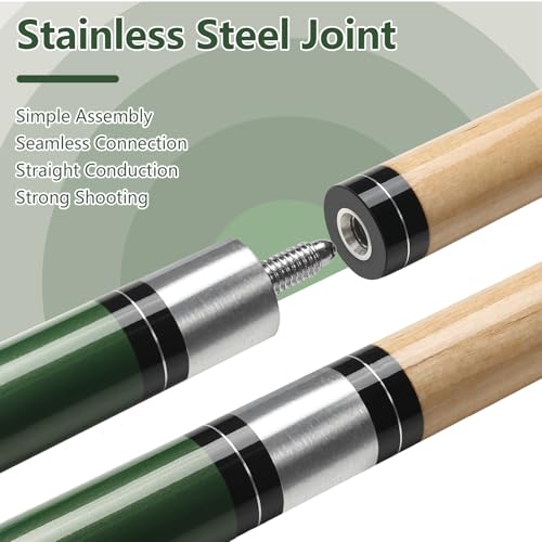 Pool Cue, 58" Pool Cue Sticks for Adults with 13MM Tips Canadian Maple Wood Leather Pattern Grip 18 19 20 21 oz, Professional Billiard Cues Players for Bar House Pool Table Sports 8/9 Ball - style: Green 19oz