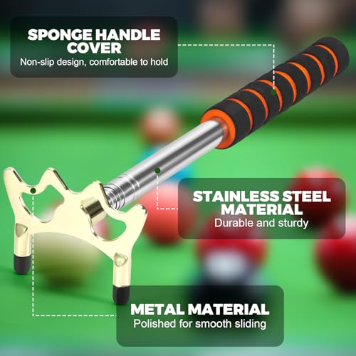 Pool Bridge Stick, Professional Retractable Pool Cue Bridge with Removable Brass Bridge Head, Free Adjustment for Multi-Angle Shots, Easy to Use and Storage, Essential Pool Table Accessories - style: Low Bridge Head