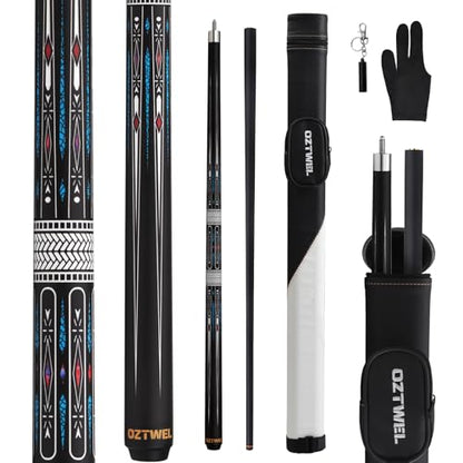 Pool Cue Stick with Case, 12.8mm Glass Fiber Pool Cue Stick, Pool Cue Kit, 58" Professional Pool Cue Set with Gloves, Aerator, 19 Oz - color: Black Rectangle
