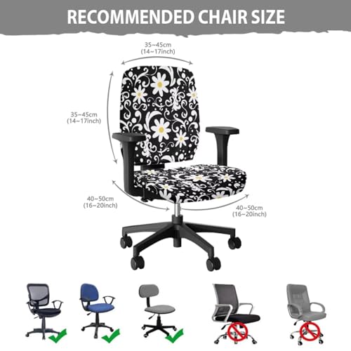 4 Pcs Office Chair Covers Set Floral Office Chair Arm Rest Cover Protective Stretchable Seat Covers Desk Armrest Cover Slipcovers Pads Cushion Backrest for Game - color: Floral