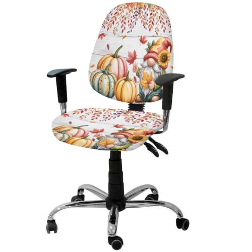 Savannan Office Chair Cover, Thanksgiving Pumpkin Gnome Sunflower Protective Stretch Elastic Universal Cover for Desk Task Chair,Computer Rotating Chair 1 Pcs Fall Maple Leaf Wood Board