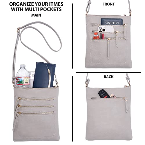 Solene Crossbody Bag Functional Multi Pocket Messenger Purse Top Zip Closure Shoulder Handbag With Adjustable Strap - color: Gray