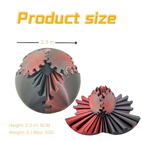 Gear Ball 3D Printed Spin Ball Cube Fidget Toys, Gear Sphere Fidget Toy, GearSphere Desk Toy Stress Fidget Balls, Fidgets Spinners for Adults & Kids Anxiety Relaxing (Laser Dark Red, 2.3 Inch) - color: Laser Dark Red, size: 2.3 Inch