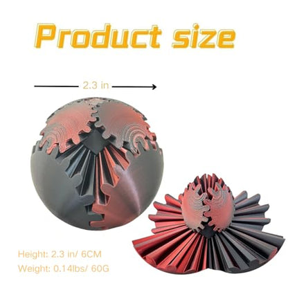 Gear Ball 3D Printed Spin Ball Cube Fidget Toys, Gear Sphere Fidget Toy, GearSphere Desk Toy Stress Fidget Balls, Fidgets Spinners for Adults & Kids Anxiety Relaxing (Laser Dark Red, 2.3 Inch) - color: Laser Dark Red, size: 2.3 Inch