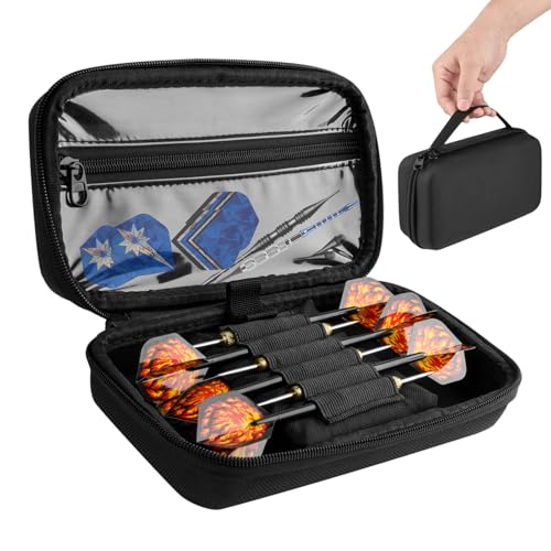 EVA Dart Case, Carrying Case for Steel Tip or Soft Tip Darts, Holds 6 Darts and Accessories, Dart Storage Organizer with Handle for Flights, Shafts