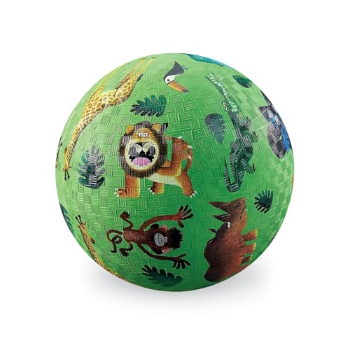 Crocodile Creek Playground Ball - Durable Rubber Ball for Kids Ages 3 and Up - Bouncy Inflatable Ball for Kickball, Indoor Games, and Outdoor Sports - PVC-Free - color: Very Wild Animals, size: 5 Inch