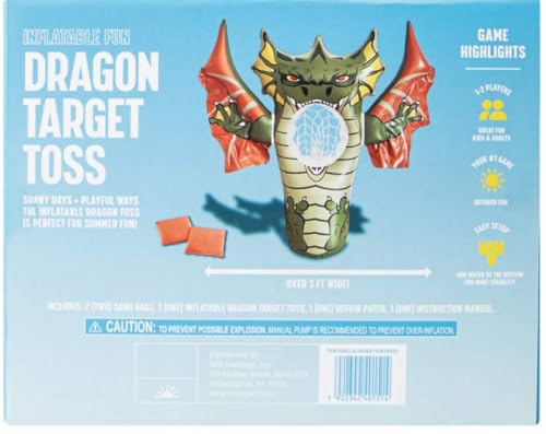 Inflatable Dragon Target Toss Game, Over 3 Ft Tall, with 2 Sand Bags, for Ages 6+
