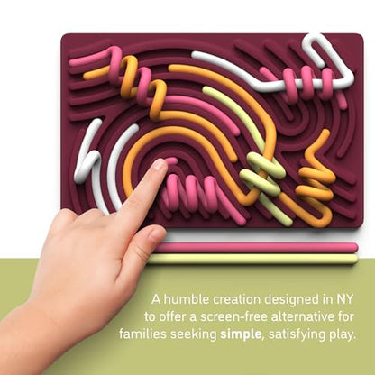 Pushpeel Sensory Activity Board: Silicone Fidget Toy for Calming, Stress, Anxiety, ADHD & Autism | Silent, No Mess | Kids 3+ & Adults | Includes Portable Travel Bag & 11 Strings - color: Berry