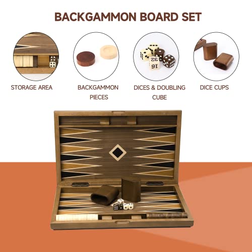 GSE Games & Sports Expert Premium Wooden Folding Inlay Backgammon Board Set, Classic Traditional Strategy Board Games (Star- 17 Inches) - color: Wood-star, size: Medium