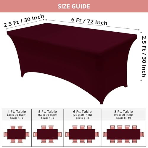 Utopia Kitchen Spandex Tablecloth 2 Pack [6FT, Burgundy] Tight, Fitted, Washable and Wrinkle Resistant Stretch Table Cloth Rectangle Cover for Trade Show, Weddings & Parties [72Lx30Wx30H Inch] - color: Burgundy, size: 6 Feet - 2 Pack