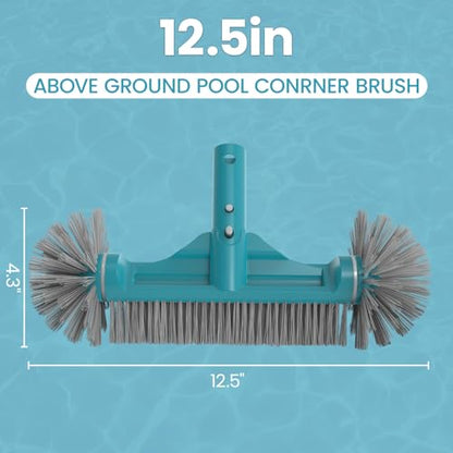 POOLWHALE 12.5” Pool Brush Head with Round Ends, Plastic Pool Brushes for Cleaning Above Ground Pool Walls, Stairs & Corners, Safe for Vinyl Liner(No Pole) - size: 12.5" Pool Brush