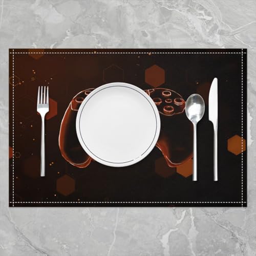 Erosebridal Gamer Boys 4 PCS of Placemats 12x18 Joystick Place Mat for Dining Table Gamepad Hexagon Spots 3D Non Slip Table Mats Brown Honeycomb - color: Brown
