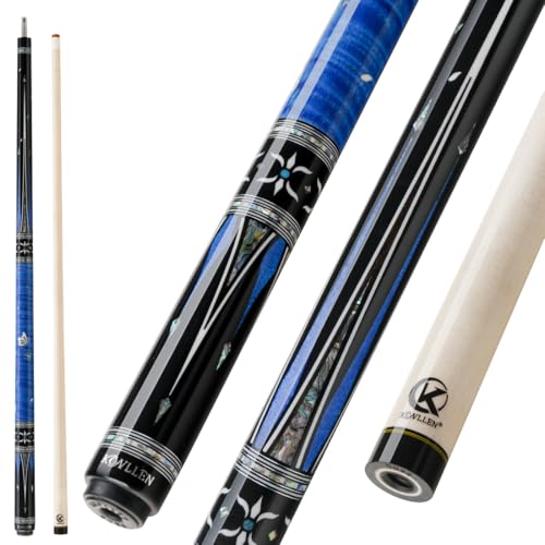 KONLLEN KL-KB Low Deflection Maple Billiards Cue Pool Cue Stick Real Wood Abalone Shell Inlay Wrapless 12.5mm Tip - color: KL-KB-Blue