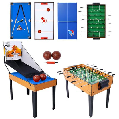 5-in-1 Multi Game Table, 43 Inch Indoor Sports Arcade Table with Foosball, Pool Billiards, Table Tennis, Push Hockey & Basketball, Complete Accessories Included for Kids, Teens & Family Game Ro