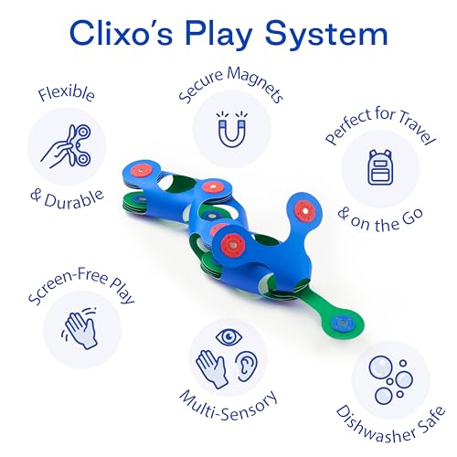 Clixo Itsy Magnetic Toy for Kids - Flexible, Durable, Imagination-Boosting Magnet Building Toy. Educational Multi-Sensory STEM Experience. Great as a Travel Game. Ages 4-99. 18 Piece Pack - color: Blue / Green