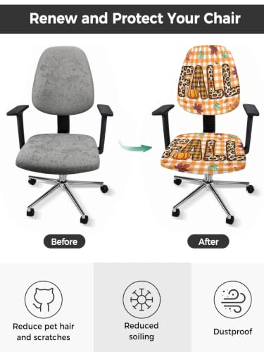 Savannan Office Chair Cover, Leopard Fall Maple Leaves Protective Stretch Elastic Universal Cover for Desk Task Chair,Computer Rotating Chair 1 Pcs Orange White Buffalo Plaid