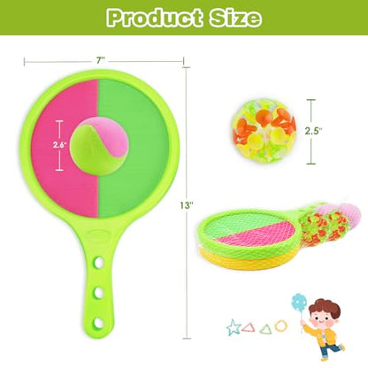 Toss and Catch Game for Kids: Toss and Catch Ball Set - Outdoor Catching Balls Paddle Toys for Ages 3+ Beach Paddle Ball Sets for Yard and Backyard Summer Outside Activities - style: 2Paddles+4Balls
