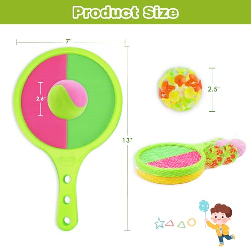 Toss and Catch Game for Kids: Toss and Catch Ball Set - Outdoor Catching Balls Paddle Toys for Ages 3+ Beach Paddle Ball Sets for Yard and Backyard Summer Outside Activities - style: 2Paddles+4Balls