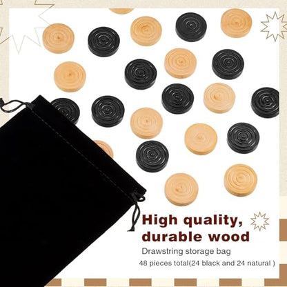 Sumind 48 Pcs Wooden Checkers Pieces 1.06 Inch Checker Pieces in Drawstring Storage Pouch Board Game with Stackable Ridge for Travel Office Backgammon Game(Black, Natural) - color: Black, Natural