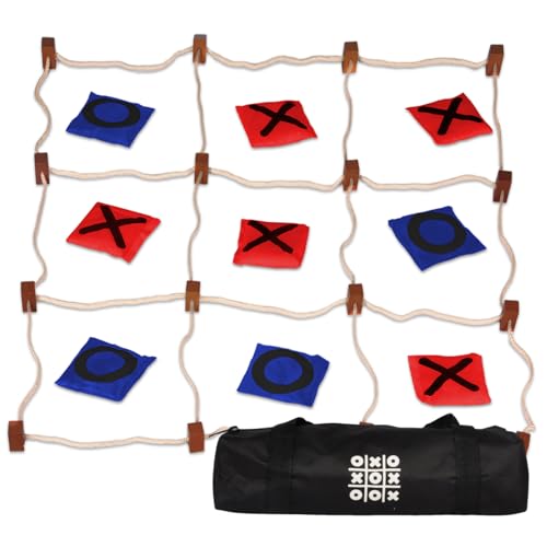 Giant Tic Tac Toe Outdoor Games, Bean Bag Toss for Kids and Adults, 4Ft x 4Ft, Large Backyard Family Game, No Assembly, Indoor Outdoor Play, Portable Giant Lawn Games, Instant Setup - color: Red & Blue