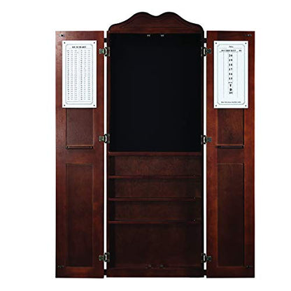 RAM Gameroom Chestnut Dartboard Cabinet Pool Cue Holder