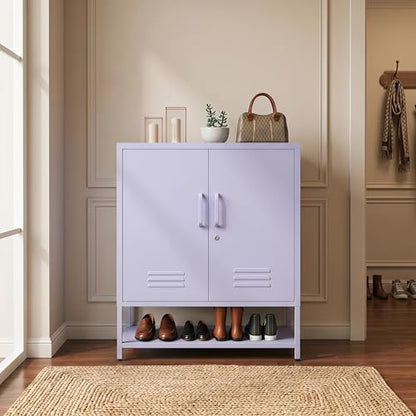 Lockable Metal Shoe Cabinet,Heavy Duty Storage Cabinet with 1 Adjustable Shelves,Purple Metal Storage Cabinet for Home,Entrance,Living Room,Bathroom 33" H X 29.5" W X 13.8" D - color: Purple, style: 33 “H-Cabinet-XG
