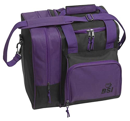 BSI Deluxe Single Ball Tote Bowling Bag with Shoe Compartment & Accessory Storage - color: Black/Purple