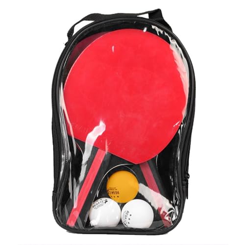 2 Pack Table Tennis Sets with 3 Balls and Carry Bag – Beginner Paddles for 2 Players, Durable Polar Wood Rackets and Zippered Case - color: Red B