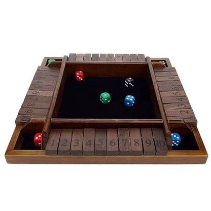 Pacific Shore Games Shut the Box Game 4 Player, Walnut Stained Wood, Dice Games, Wooden Board Games for Adults, 10 Number Tiles, 12 inch Board - color: Walnut