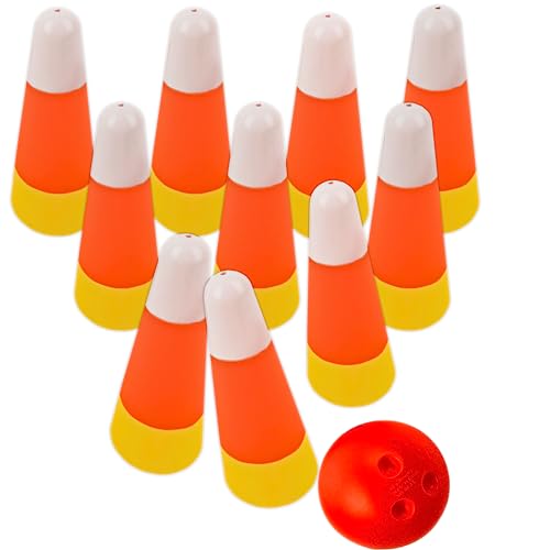 4E's Novelty Halloween Candy Corn Bowling Game for Party, Plastic Fall Games for Kids & Adults Indoor/Outdoor Backyard Fall Carnival Activity Trunk or Treat Game, Fall Festival Party Supply