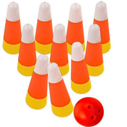 4E's Novelty Halloween Candy Corn Bowling Game for Party, Plastic Fall Games for Kids & Adults Indoor/Outdoor Backyard Fall Carnival Activity Trunk or Treat Game, Fall Festival Party Supply