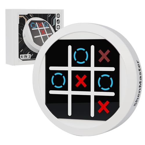 4-in-1 Tic Tac Toe Electronic Game, Handheld Puzzle Game,Portable Travel Games for Kids & Adults Ages 3+,Board Games Gift Idea for Brain Training and Memory Growth - color: White