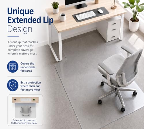 Chair Mat for Carpet- Low Pile (1/4" Thick) Carpet Protector for Office Gaming Computer Desk Chair. Heavy Duty Desk Chair Mat for Carpeted Floors, Semi Transparent (with Lip)