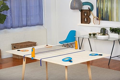 Buffalo Games Tabletop Pickleball Set - 4 Paddles & 3 Balls - Pickleball Set with Net Fits Tables up to 6 ft - Indoor Tabletop Game for Family & Friends - Kids Kit with Kitchen Zone