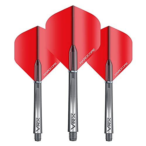 RED DRAGON Dart Flights and Shafts (Stems) Combo Set - Hardcore Flights and VRX Shafts - color: Red-black