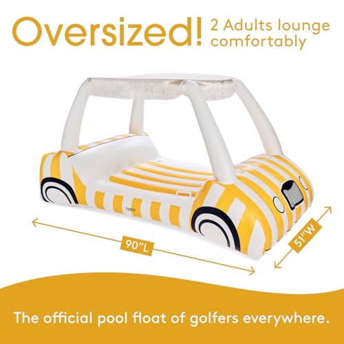 FUNBOY Giant Inflatable Luxury Golf Cart Pool Float, Two Cup Holders, Removable Fringe Shade, Float for Summer Pool Party and Entertainment - color: Yellow, White